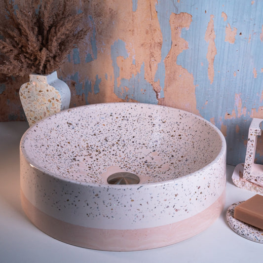 Shell Chip Natural Terrazzo Basin - Ember 42cm Round - Made to Order & Customisable