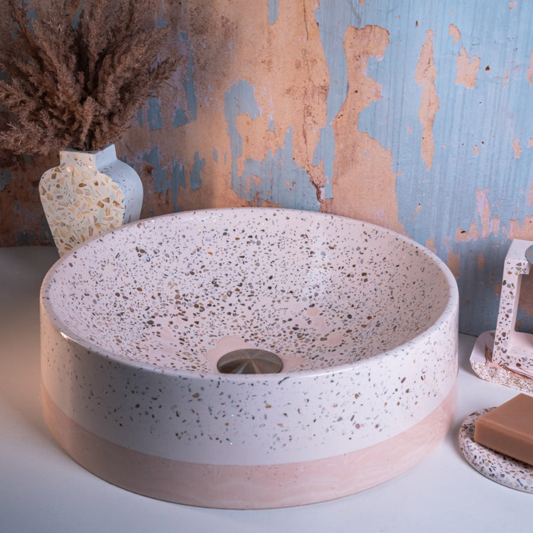 Shell Chip Natural Terrazzo Basin - 42cm Round - Made to Order & Customisable