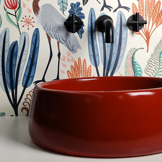 Red Coloured Bathroom Basin Powder Room Sink 