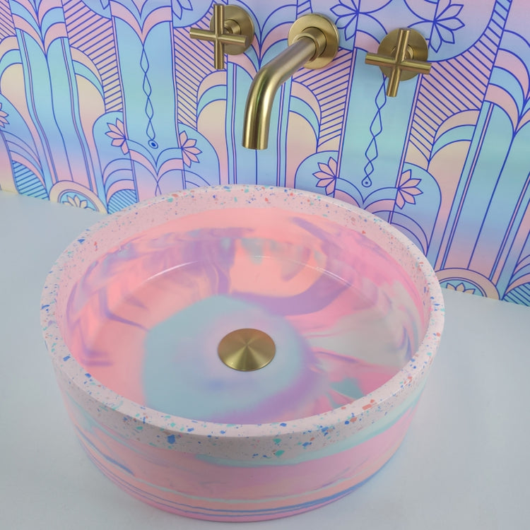 Pink Lilac Pastel Rainbow Terrazzo Coloured Bathroom Basin - Round