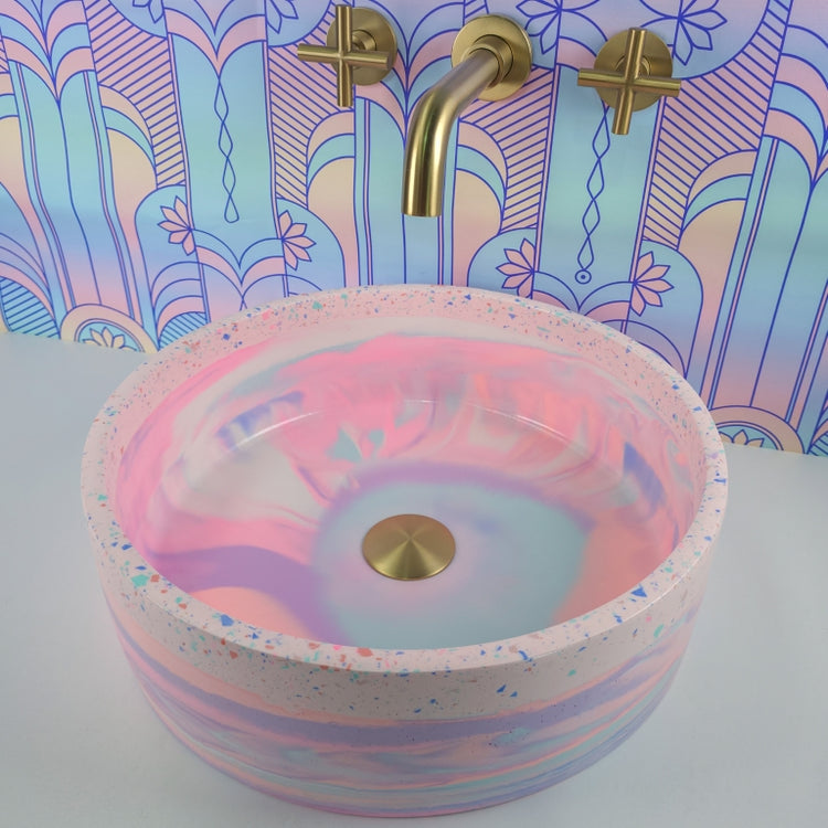 Pink Lilac Pastel Rainbow Terrazzo Coloured Bathroom Basin - Round