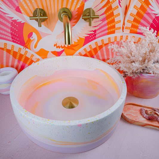 Pink Pastel Rainbow Terrazzo Coloured Bathroom Basin - Round