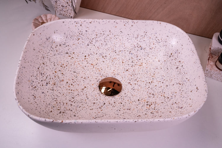 Natural Shell Chip Terrazzo Basin - Rectangular