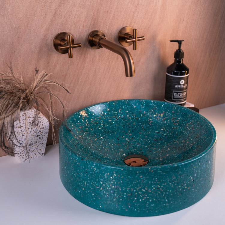 Shell Chip Natural Terrazzo Basin - Ember 42cm Round - Made to Order & Customisable