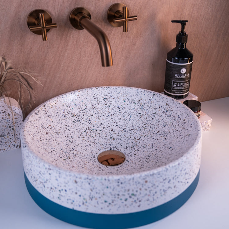 Shell Chip Natural Terrazzo Basin - Ember 42cm Round - Made to Order & Customisable