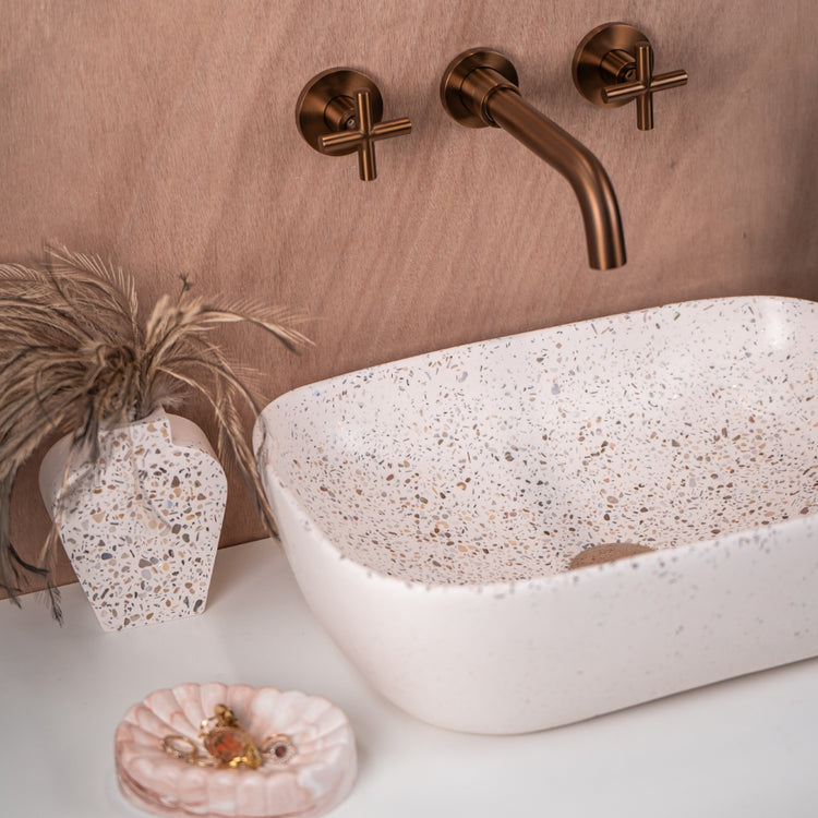 Natural Shell Chip Terrazzo Basin - Rectangular